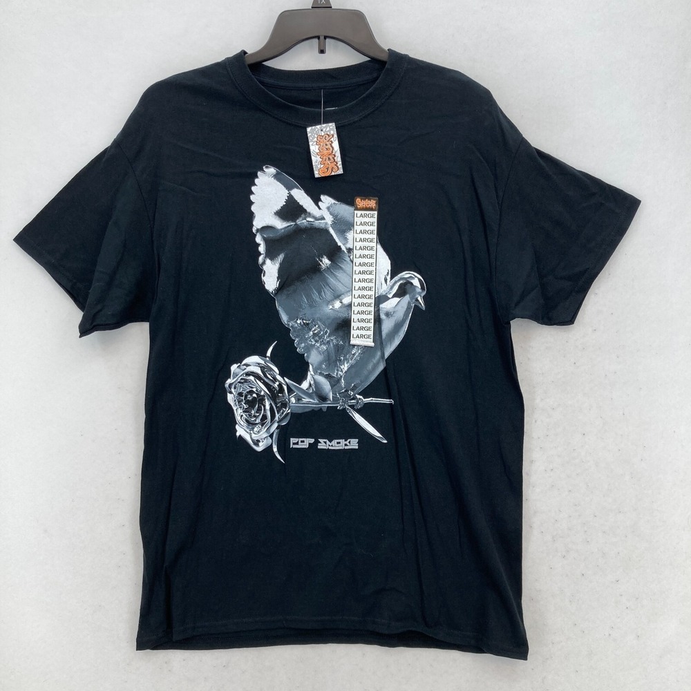 Pop Smoke x Spencers Graphic Rap T-Shirt Mens Large Black Bird Rose Rapper Y2K